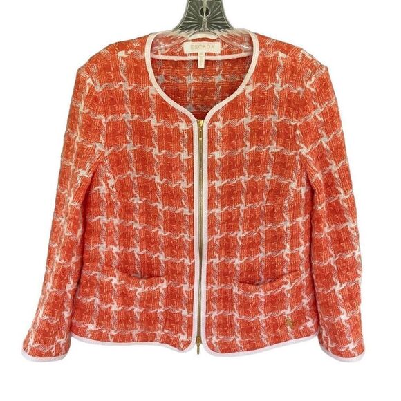 Escada Light Coral & Ivory Blazer Jacket Cotton Linen Size 42 = US 12 - Picture 1 of 6
